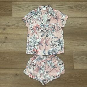 Le Rose Stories Pink Satin Floral Pajama Set XS